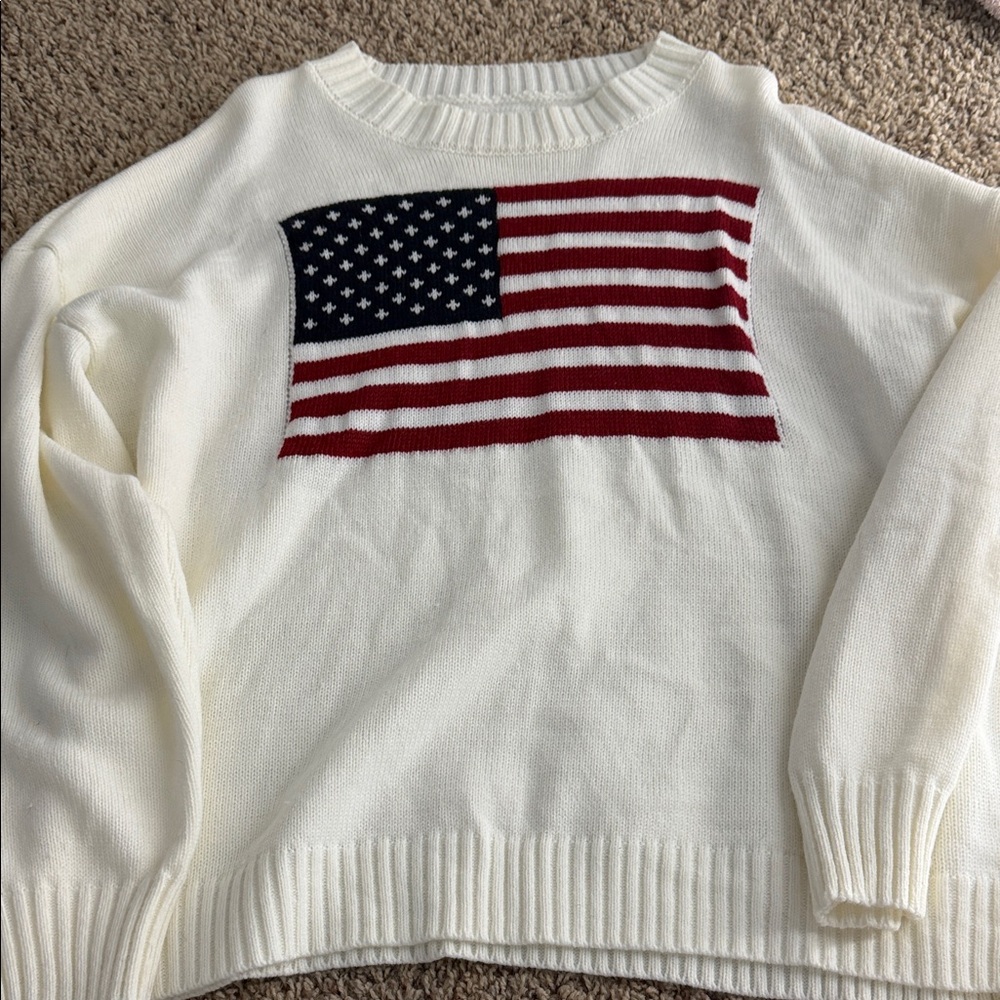Patriotic Cream Sweater with American Flag Design